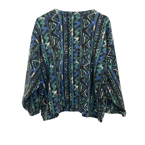 Vintage 90s Josh Wear Art Abstract Aztec Tribal Crewneck Sweatshirt XL USA Made - Picture 2 of 7